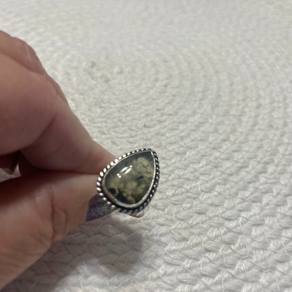 Stunning GREEN PREHNITE Handmade Sterling 925 Ring Size 8.25 #265D